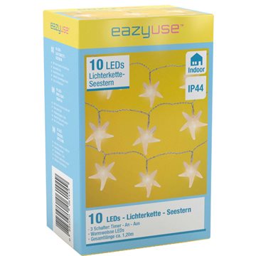 Stjerne batteridrevet lyskæde, 1,2 meter med 10 LED'er i farven gul - kan bruges ude- som indendørs DL-S013EZU